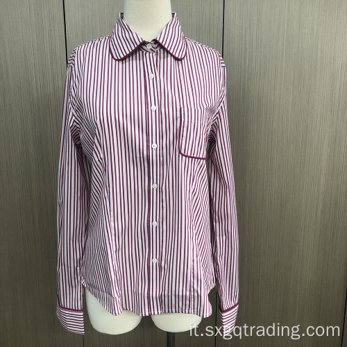 Camicia a maniche lunghe in spandex tinto filo femminile